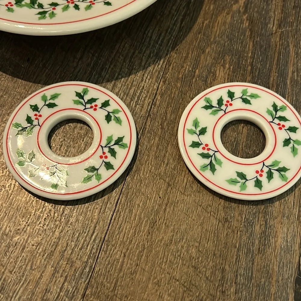 Vintage CCCC Japan Ceramic‎ Holly & Berries Christmas Candle Holder 3